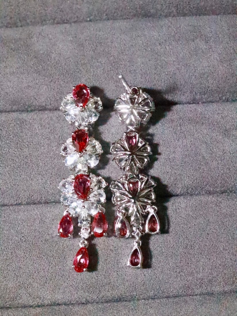 18K Gold Natural Unheated Ruby Earrings - 2