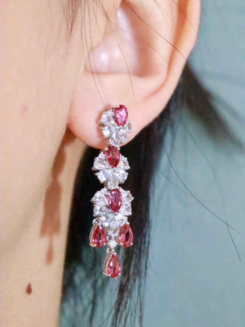 18K Gold Natural Unheated Ruby Earrings - 3