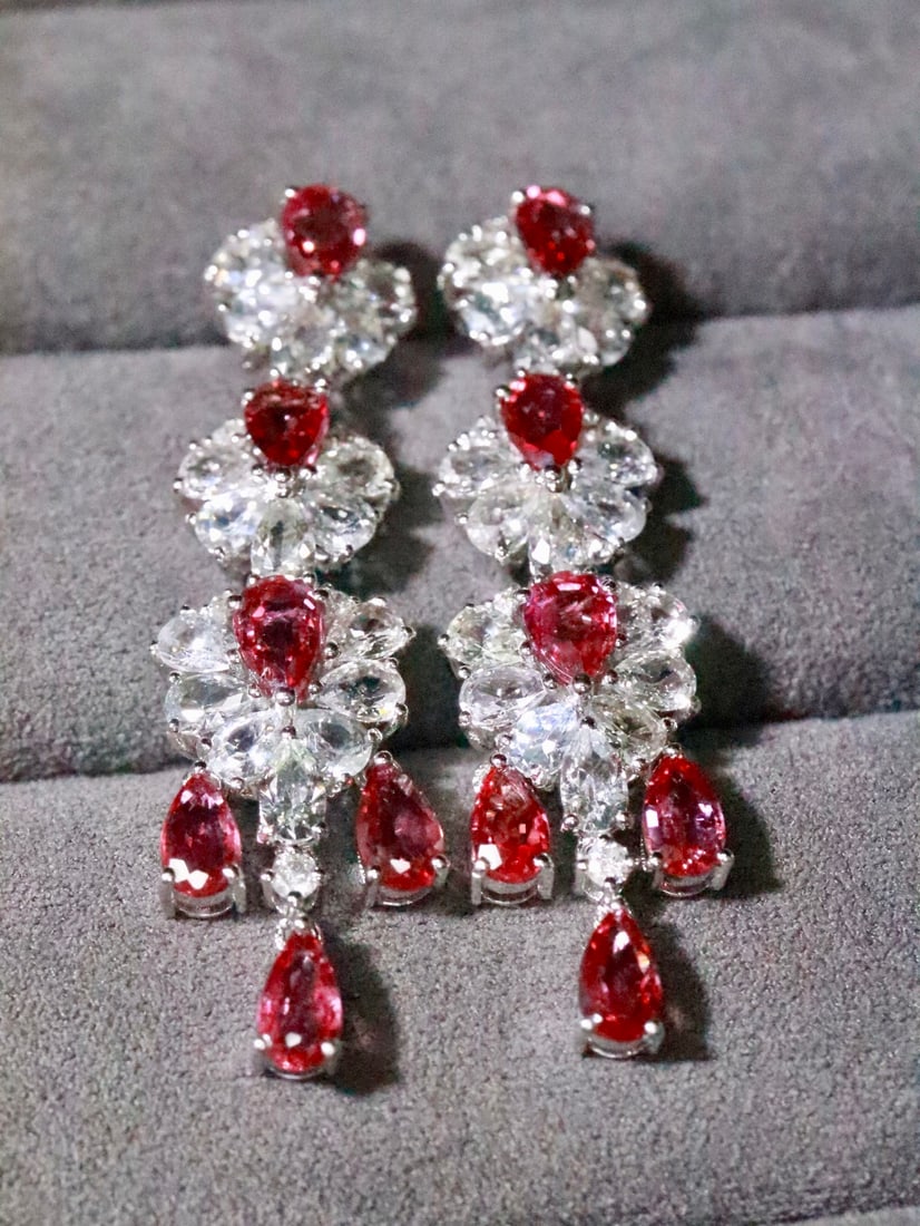 18K Gold Natural Unheated Ruby Earrings - 4
