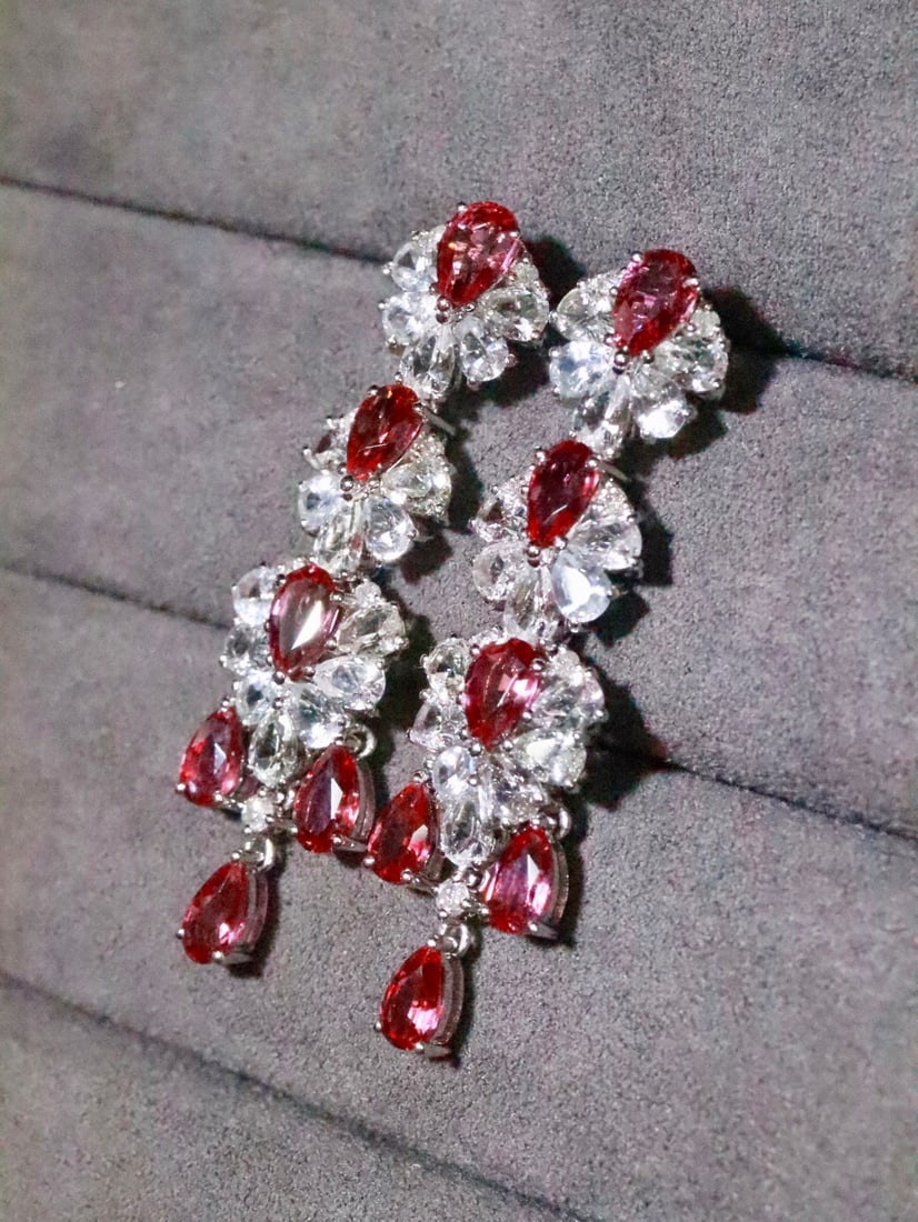 18K Gold Natural Unheated Ruby Earrings - 6