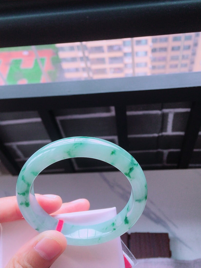 Ice Floating Flower Jadeite Bangle - 8