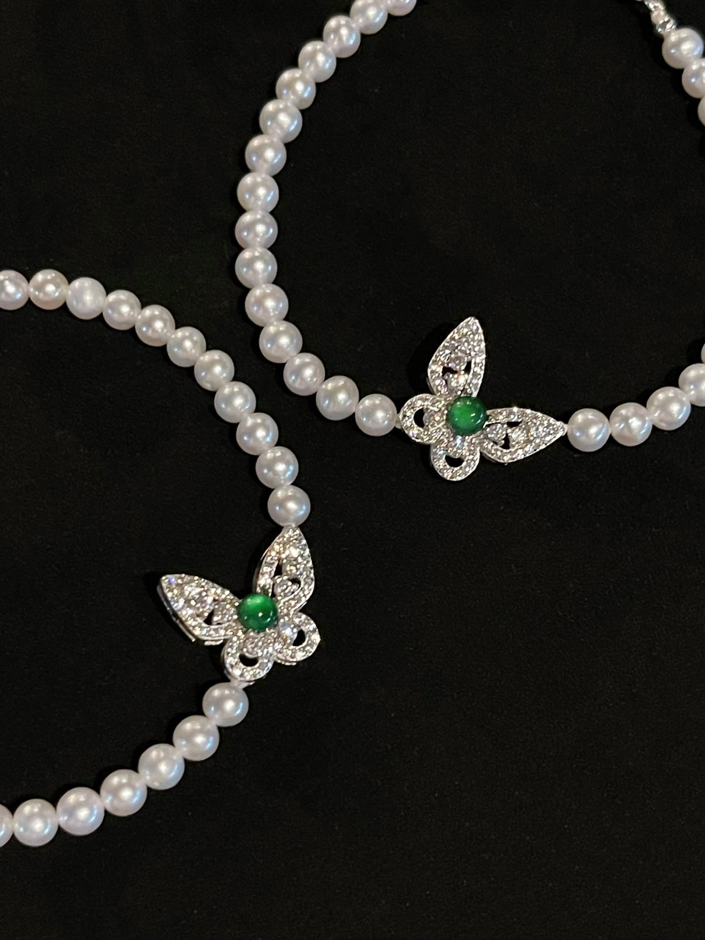 Pure Silver Natural Jade Butterfly Bracelet - 2
