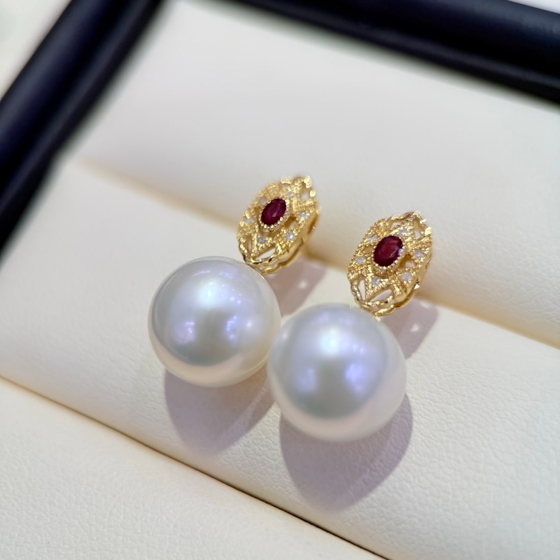 18K Gold Natural Ruby Earrings - 2