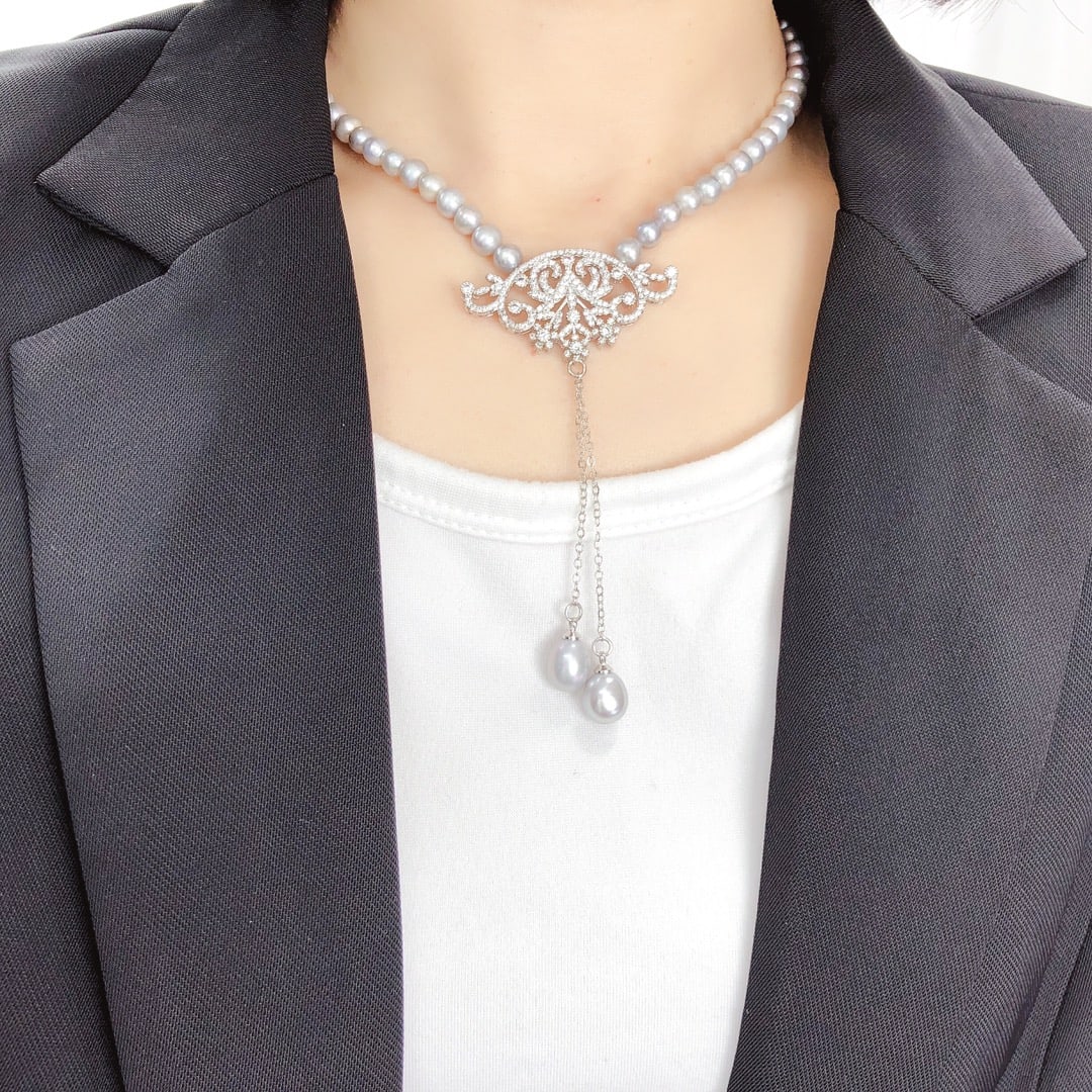Gray Freshwater Pearl Necklace - 3