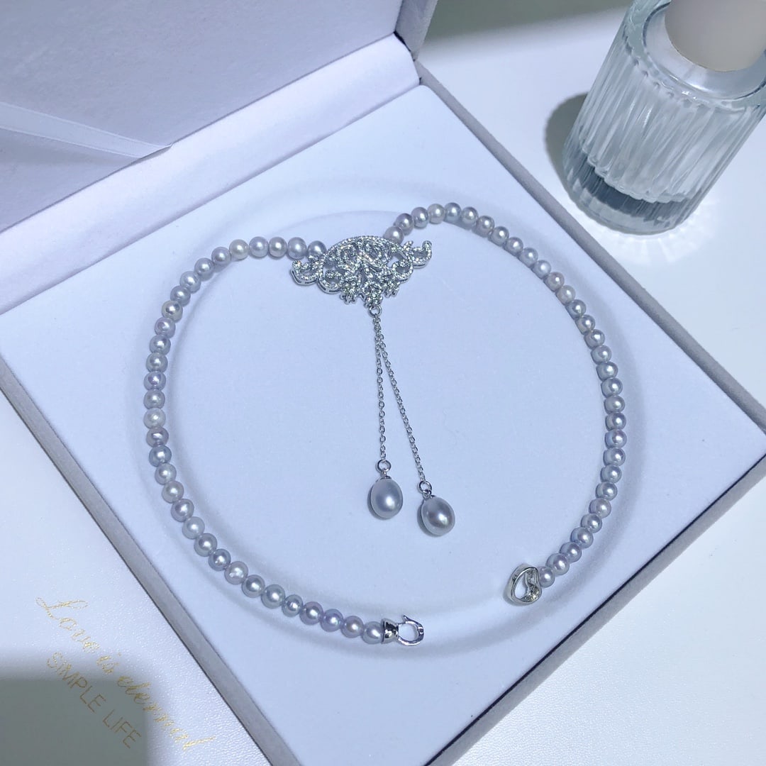 Gray Freshwater Pearl Necklace - 4