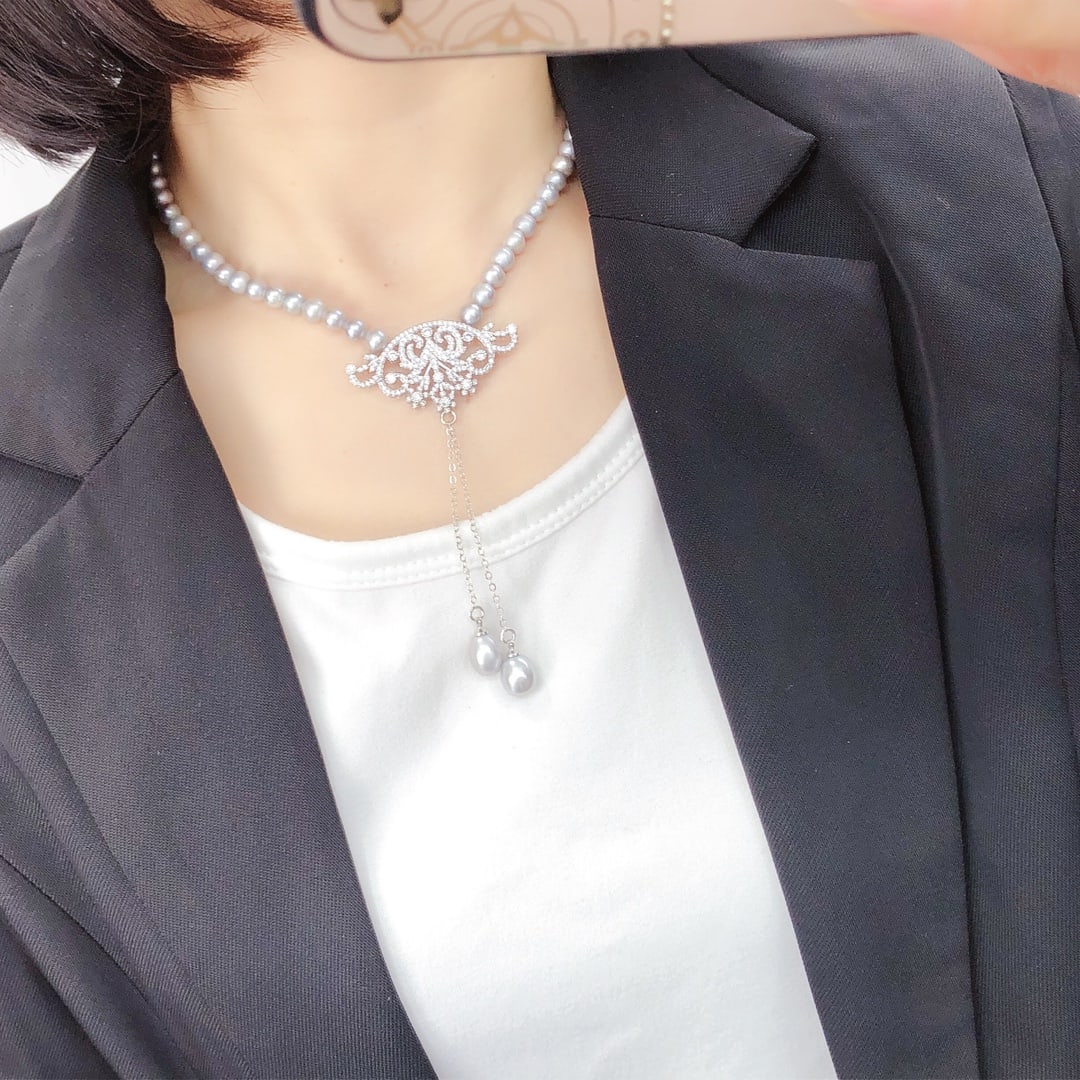 Gray Freshwater Pearl Necklace - 7