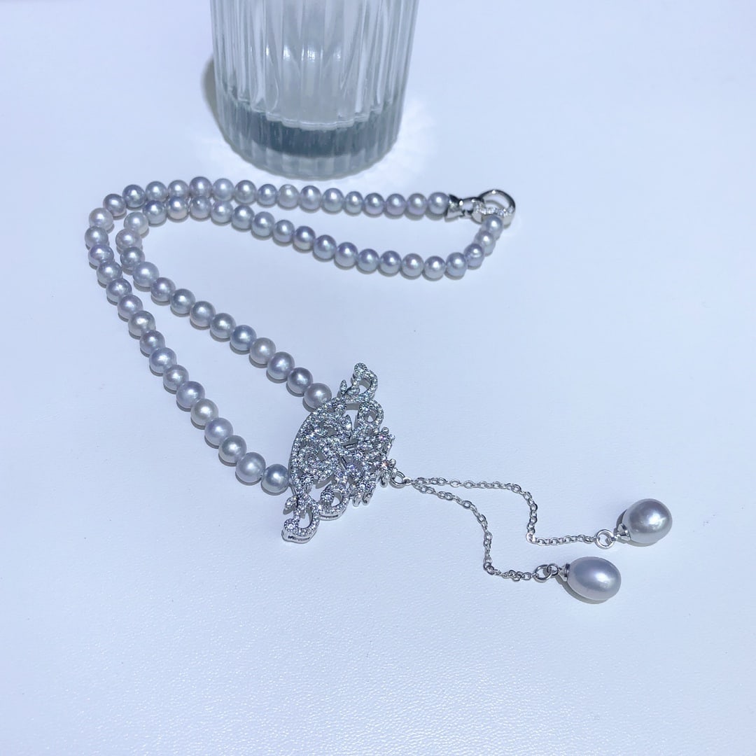 Gray Freshwater Pearl Necklace - 8