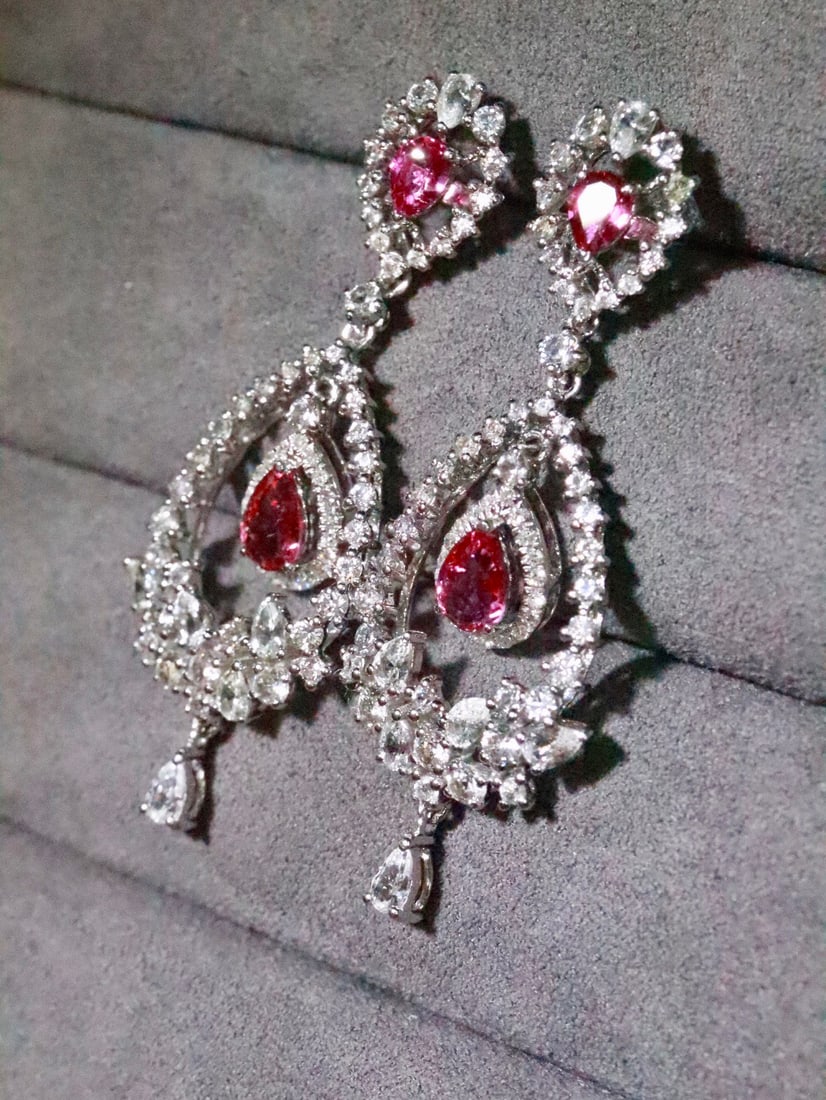 18K Gold Natural Unheated Ruby Earrings - 2