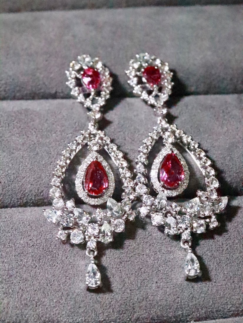18K Gold Natural Unheated Ruby Earrings - 4