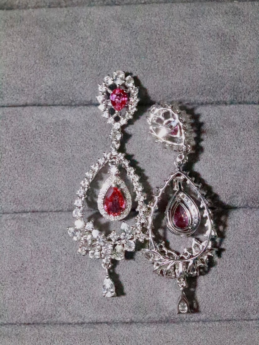 18K Gold Natural Unheated Ruby Earrings - 5