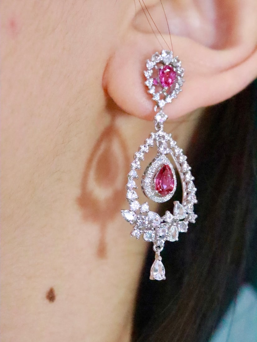 18K Gold Natural Unheated Ruby Earrings - 6
