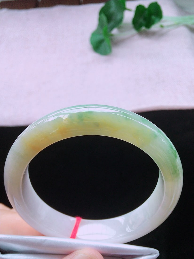 Ice Yellow Jadeite Bangle with Floating Flowers (1 of 9)