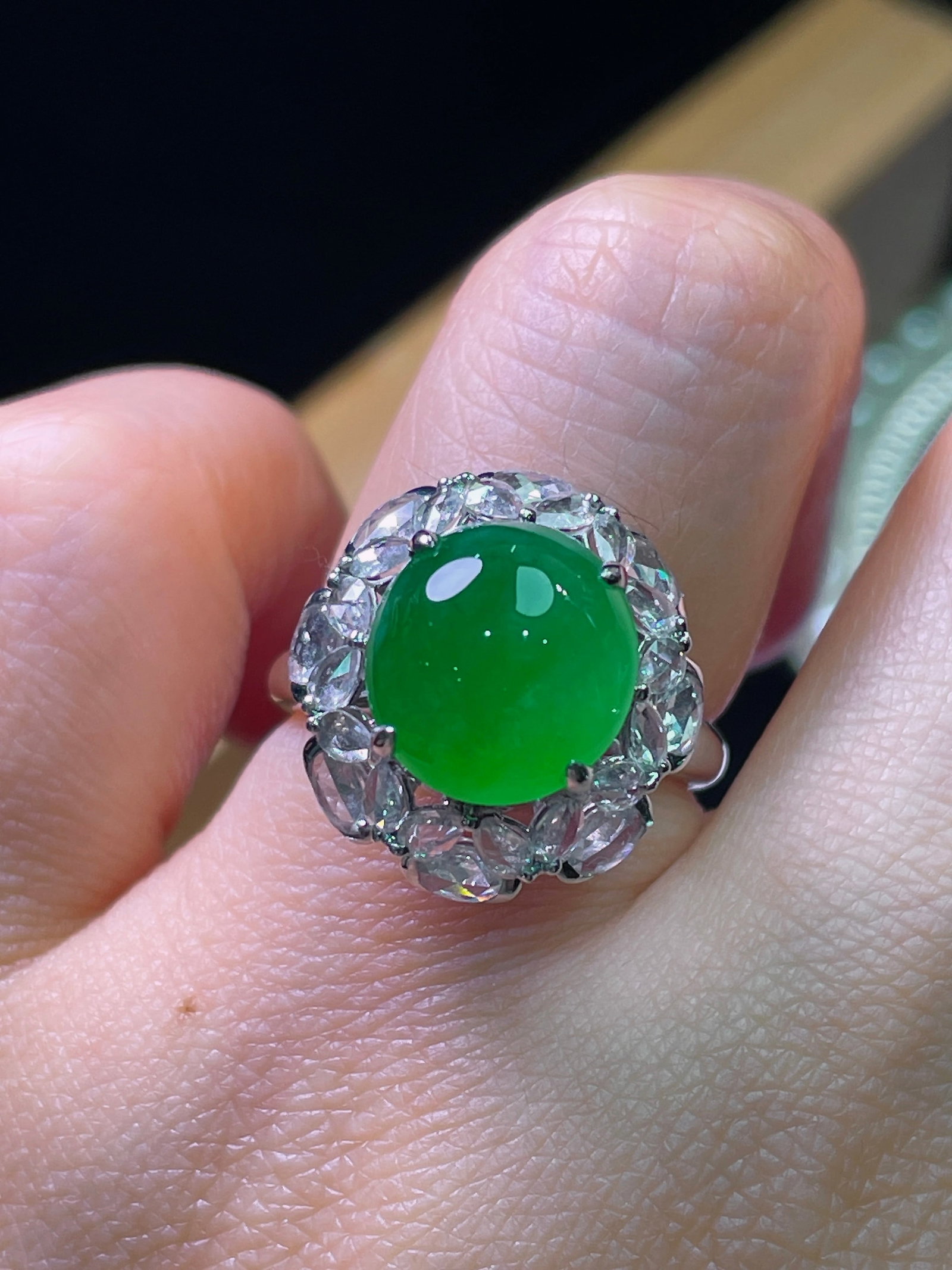 18K Gold Natural Jadete Ring - 5