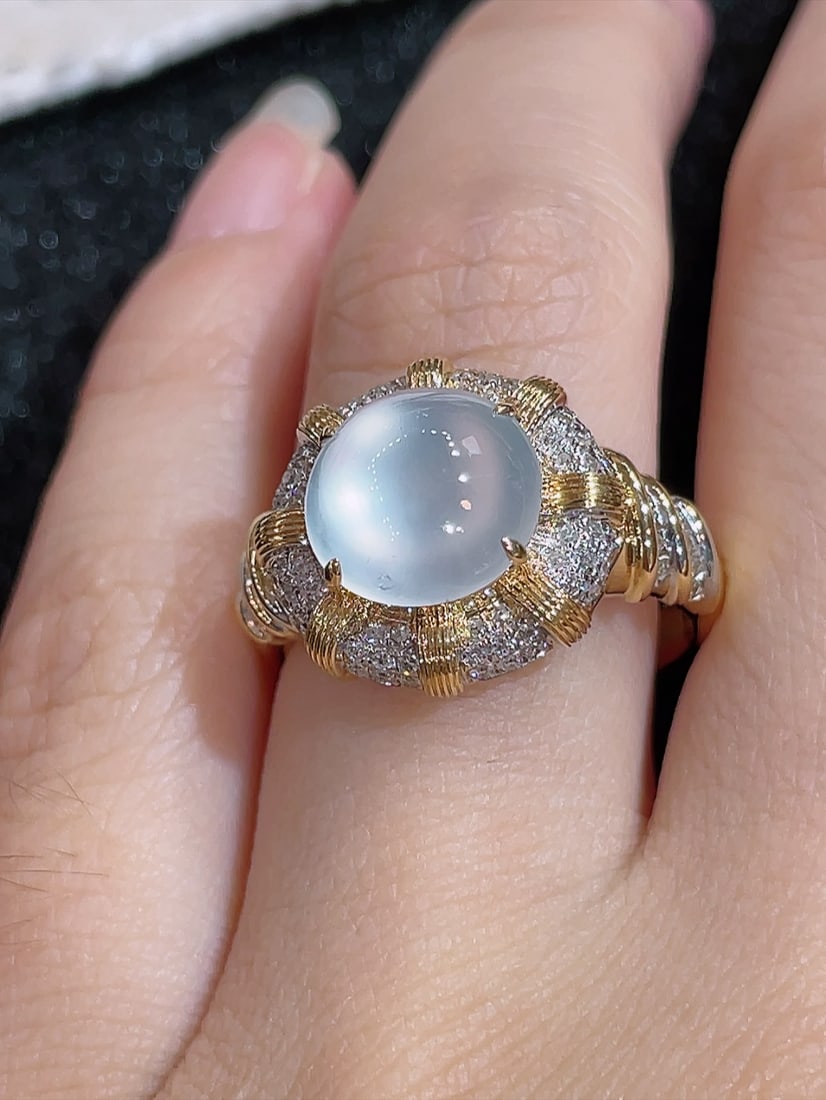 18K Gold High-Ice Glass Jadeite Ring - 3