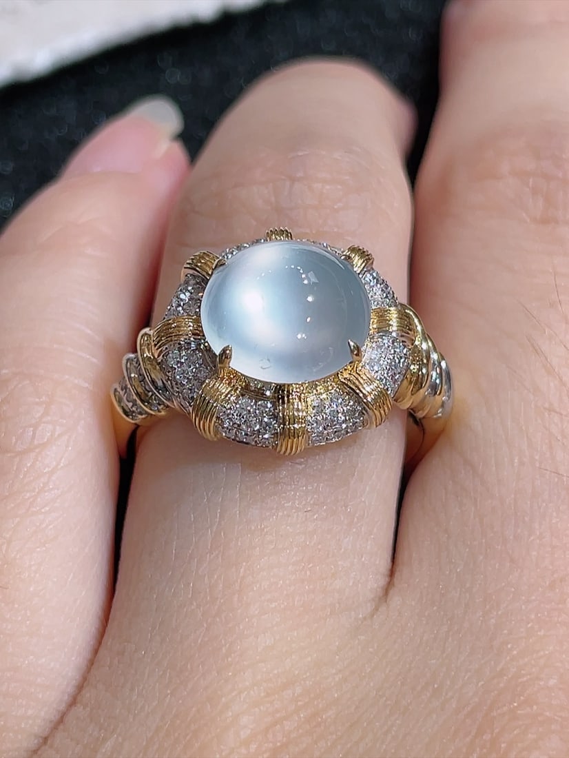 18K Gold High-Ice Glass Jadeite Ring - 4