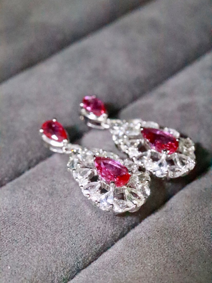 18K Gold Natural Unheated Ruby Earrings - 3