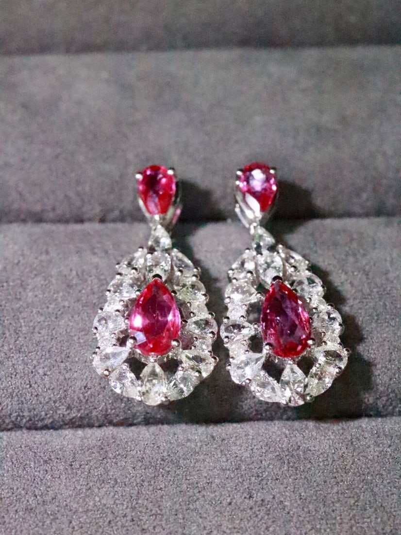18K Gold Natural Unheated Ruby Earrings - 4