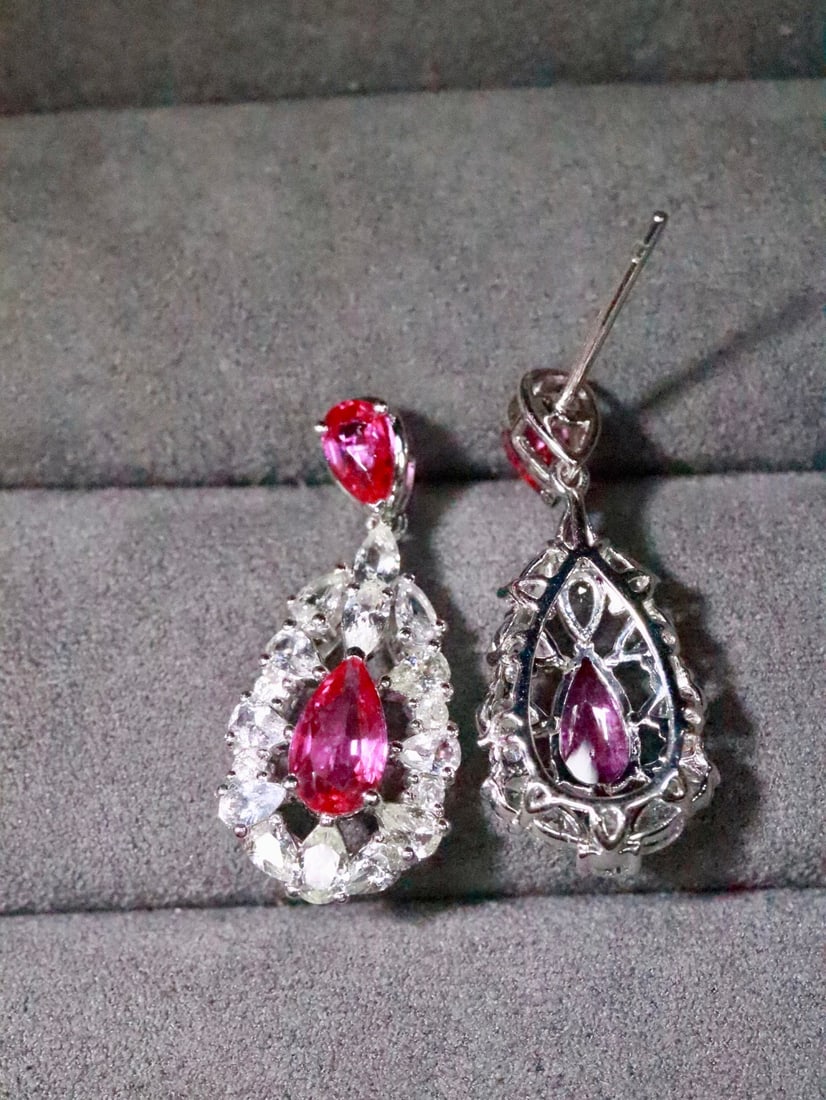 18K Gold Natural Unheated Ruby Earrings - 5