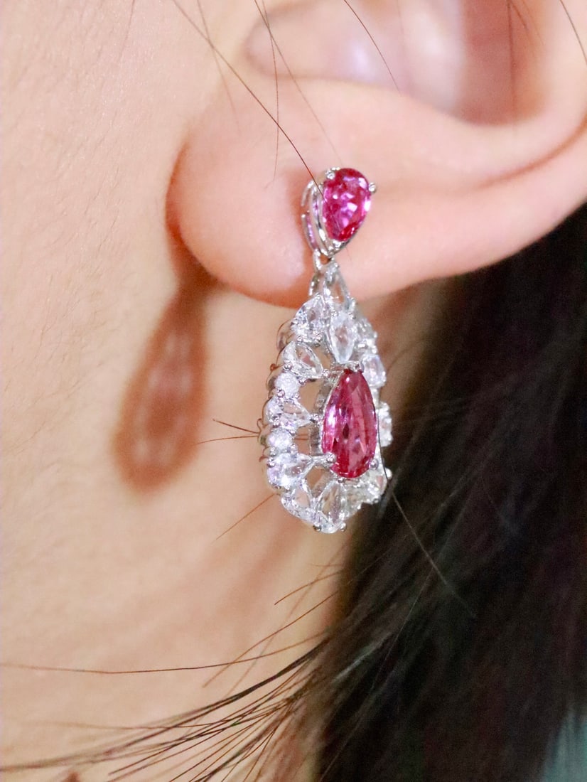 18K Gold Natural Unheated Ruby Earrings - 6