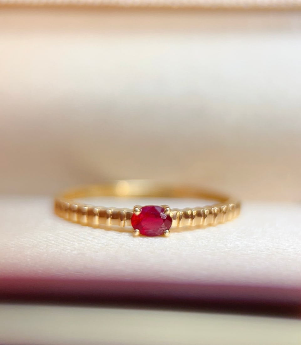 18K Gold Natural Pigeon's Blood Red Ruby Ring - 2