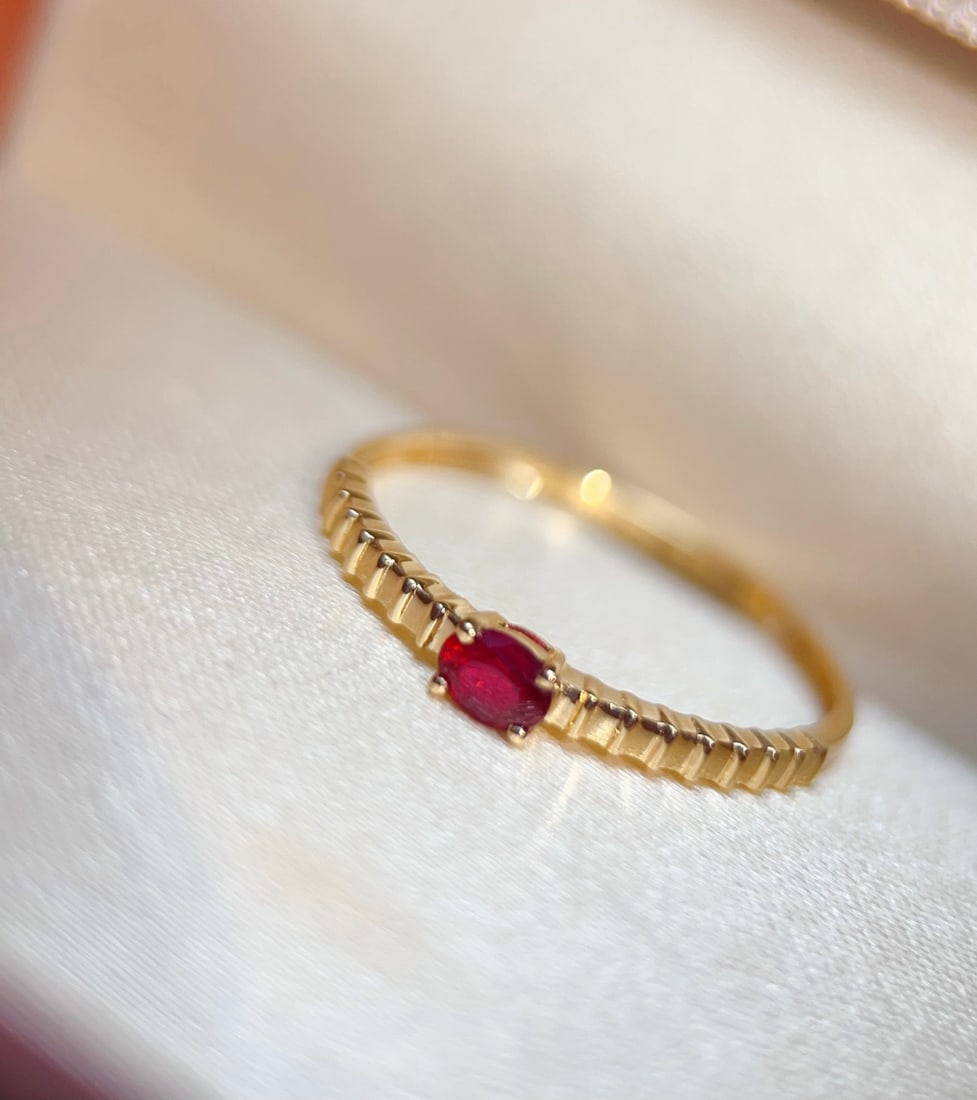 18K Gold Natural Pigeon's Blood Red Ruby Ring - 4