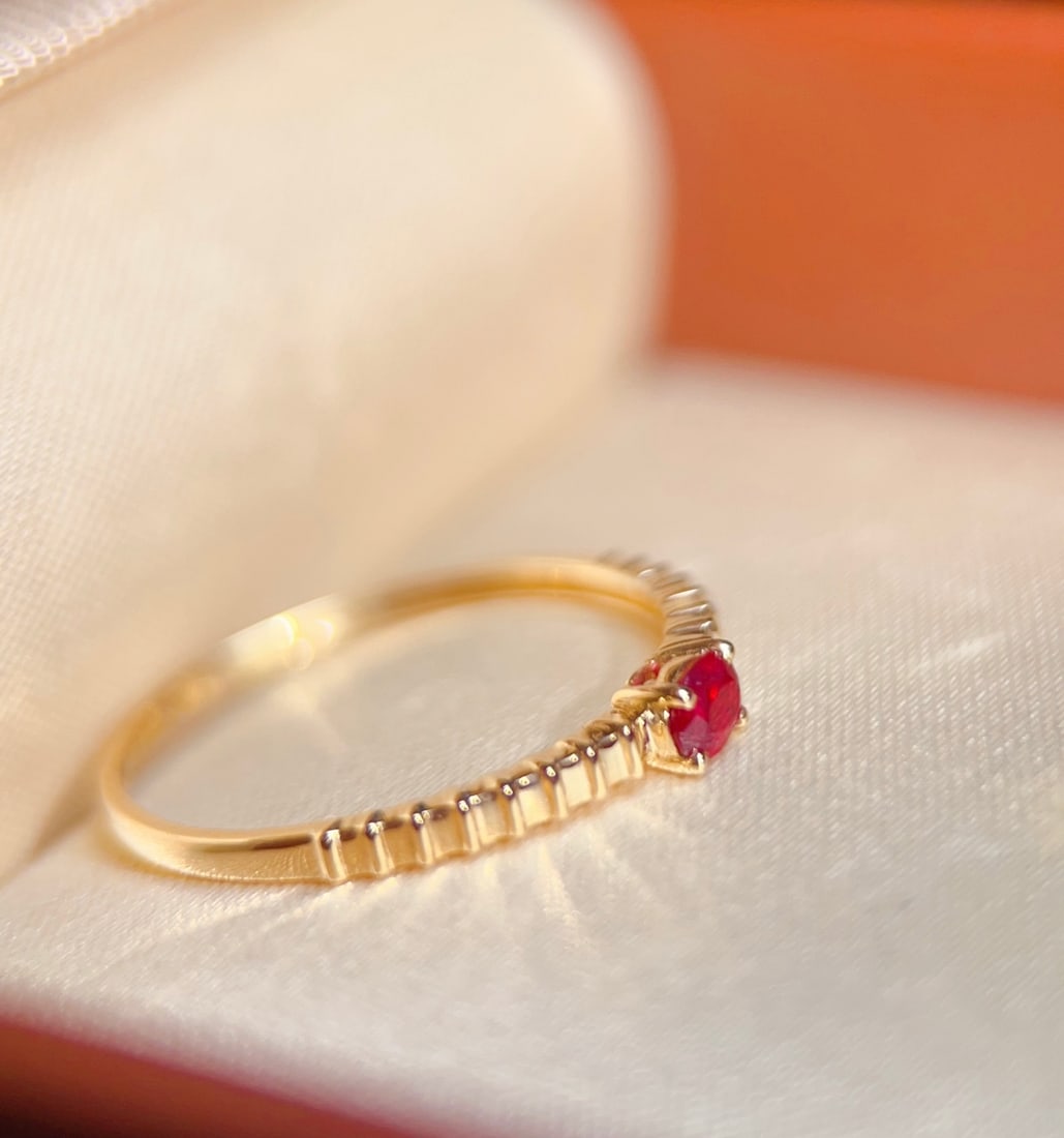 18K Gold Natural Pigeon's Blood Red Ruby Ring - 5