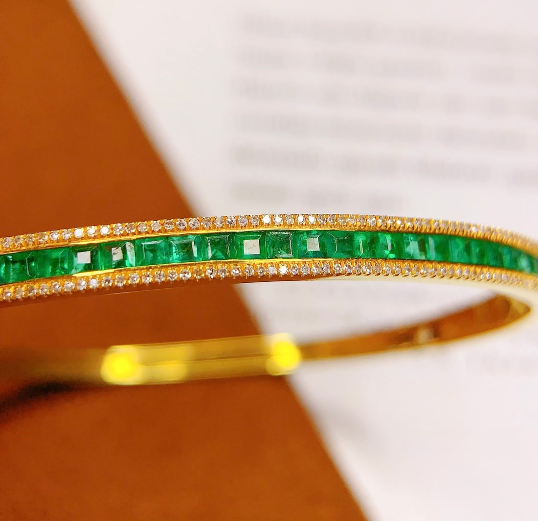 18K Gold Natural Emerald Bracelet - 4