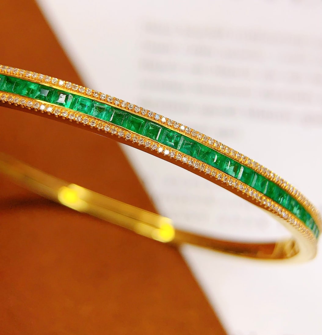 18K Gold Natural Emerald Bracelet - 5