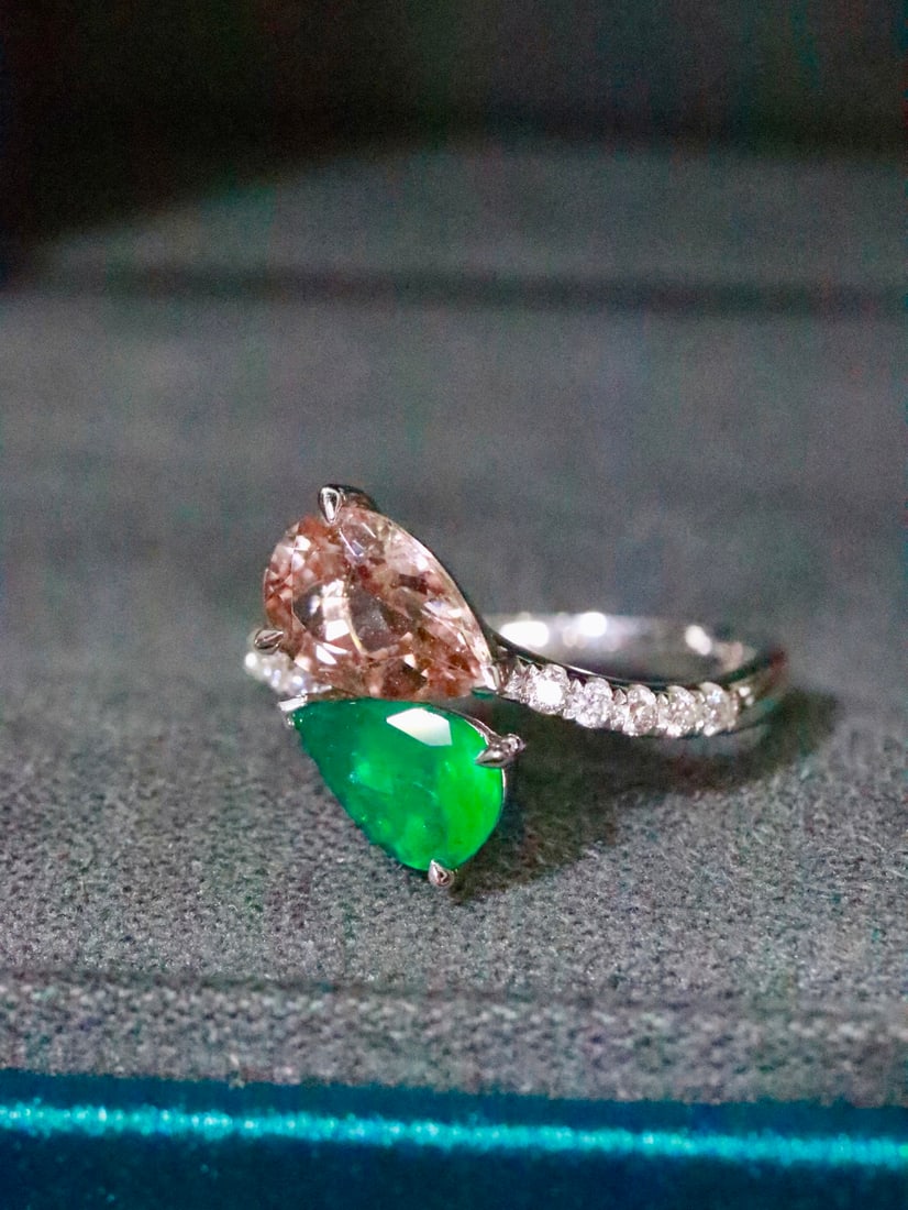 18K Gold Emerald Morganite Ring - 2