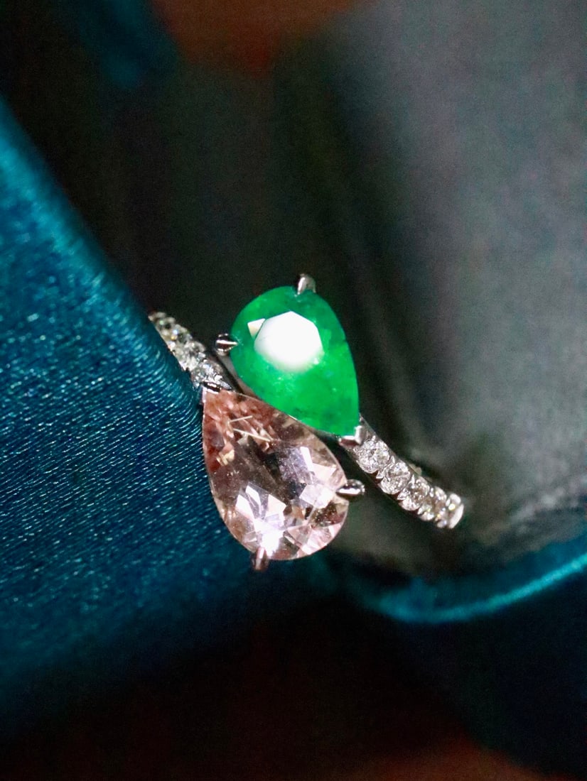 18K Gold Emerald Morganite Ring - 4