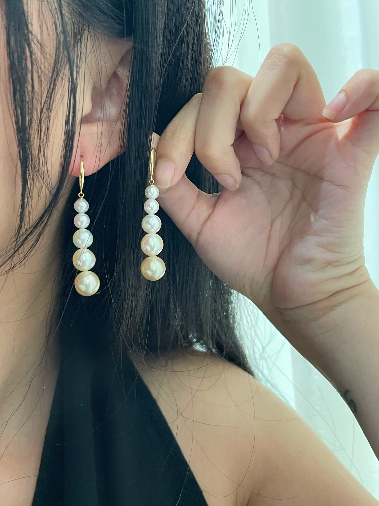 18K Gold Pearl Ear Hooks - 4