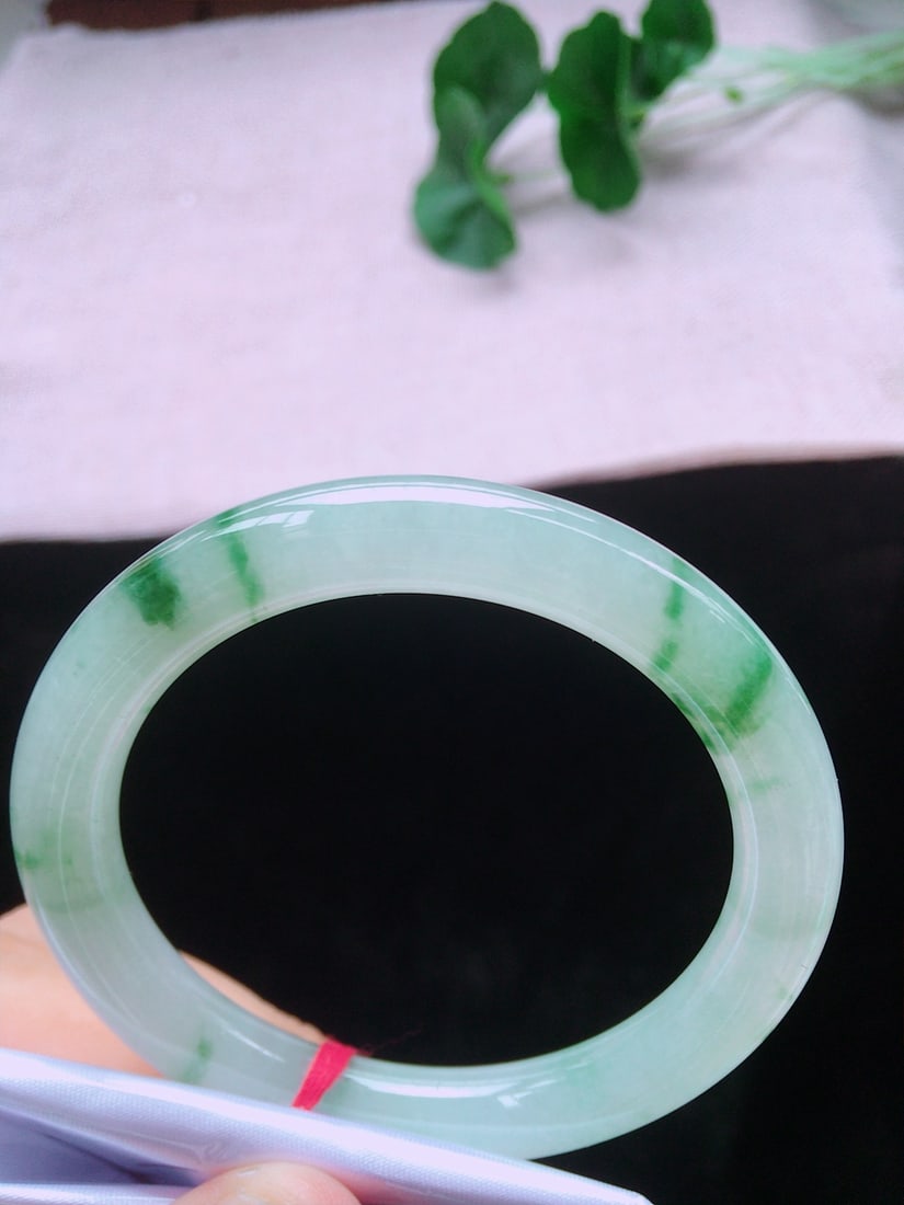 Ice Floating Flower Jadeite Round Bangle - 2