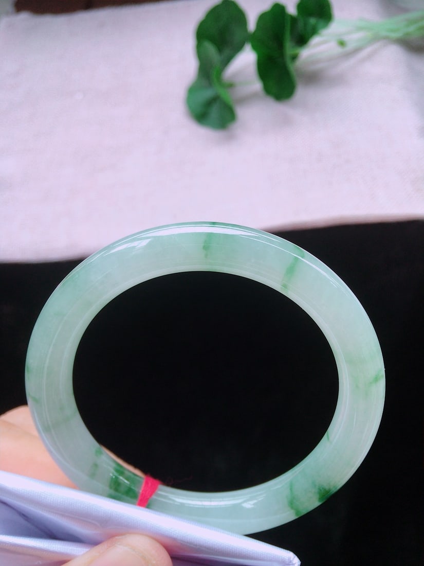 Ice Floating Flower Jadeite Round Bangle - 3