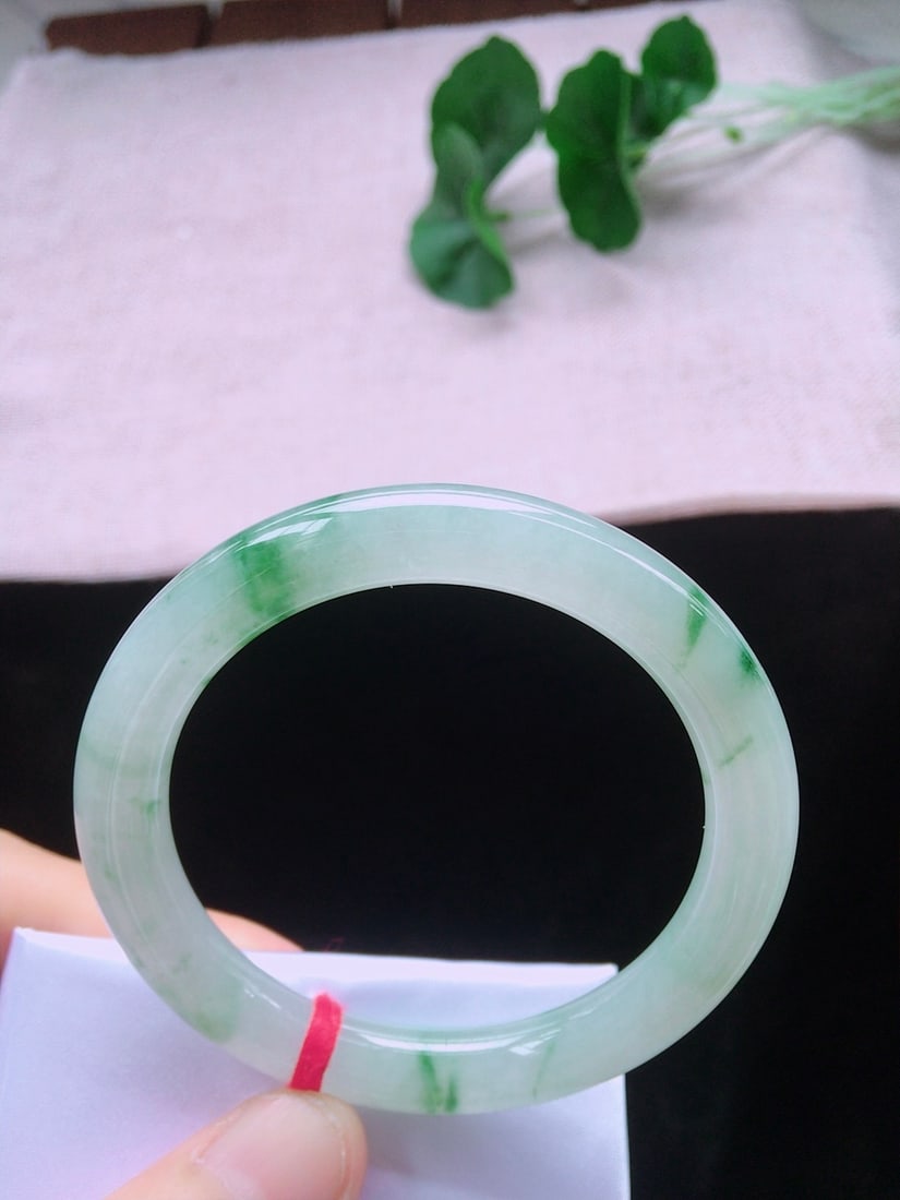 Ice Floating Flower Jadeite Round Bangle - 4
