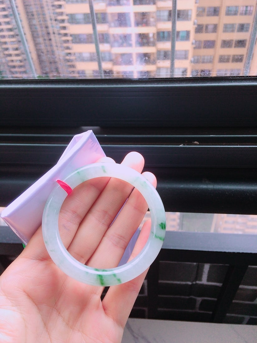 Ice Floating Flower Jadeite Round Bangle - 6