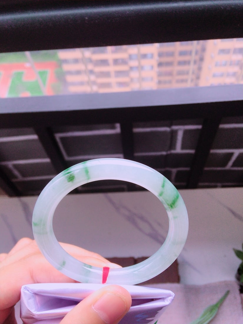 Ice Floating Flower Jadeite Round Bangle - 7