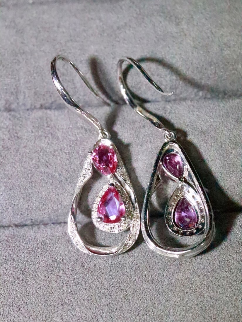 18K Natural Unheated Padparadscha Earrings - 3
