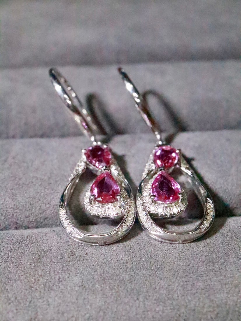18K Natural Unheated Padparadscha Earrings - 4