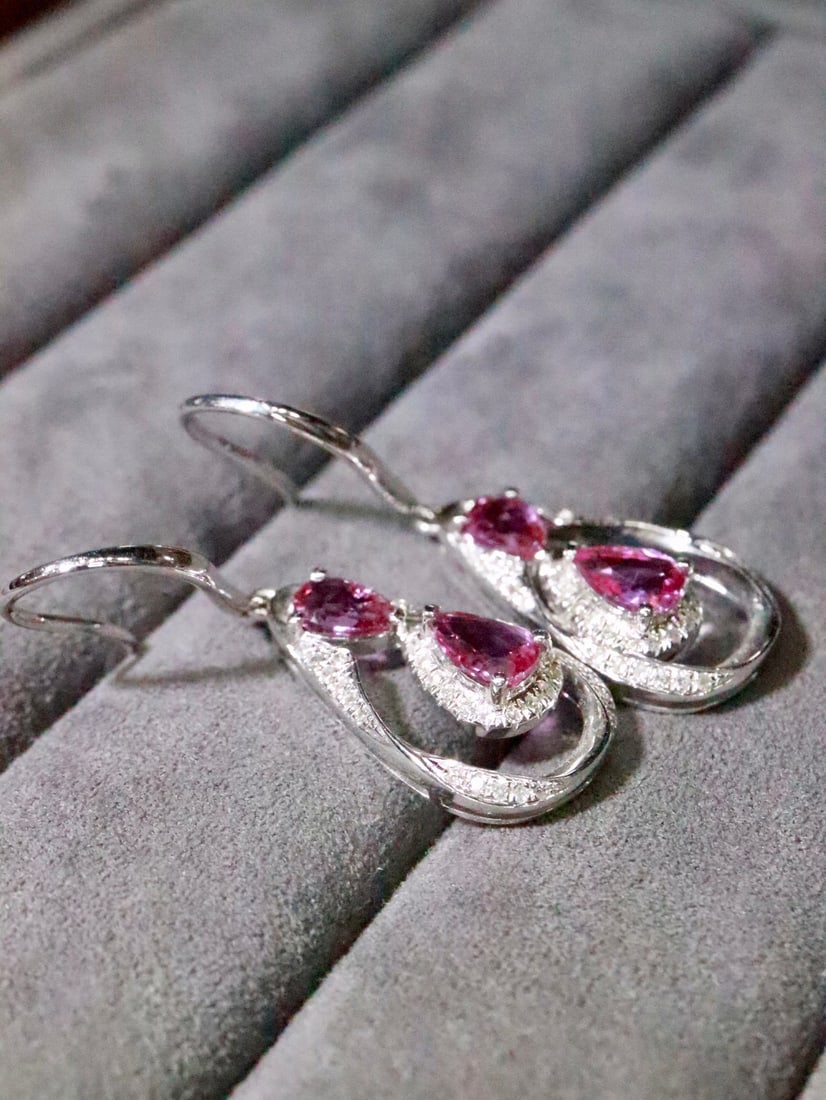 18K Natural Unheated Padparadscha Earrings - 5