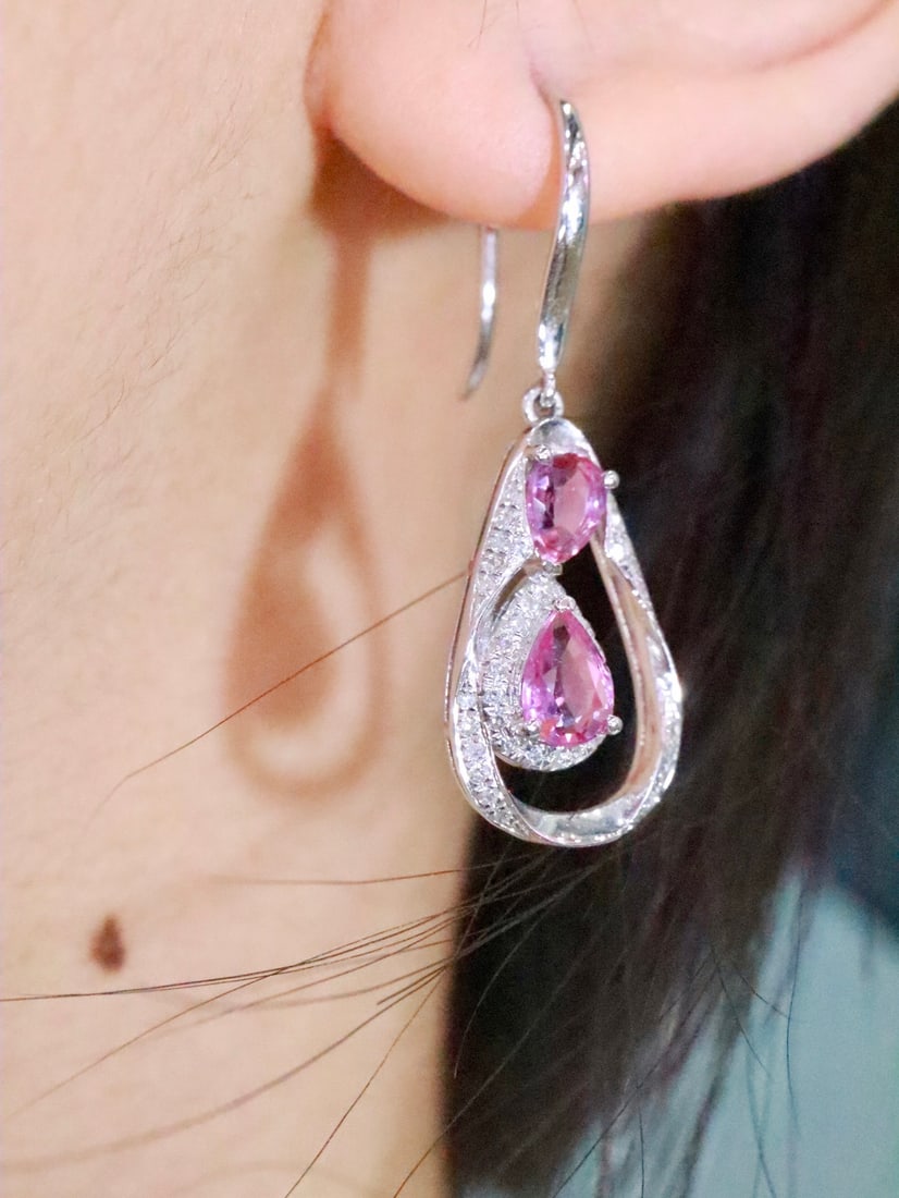 18K Natural Unheated Padparadscha Earrings - 6