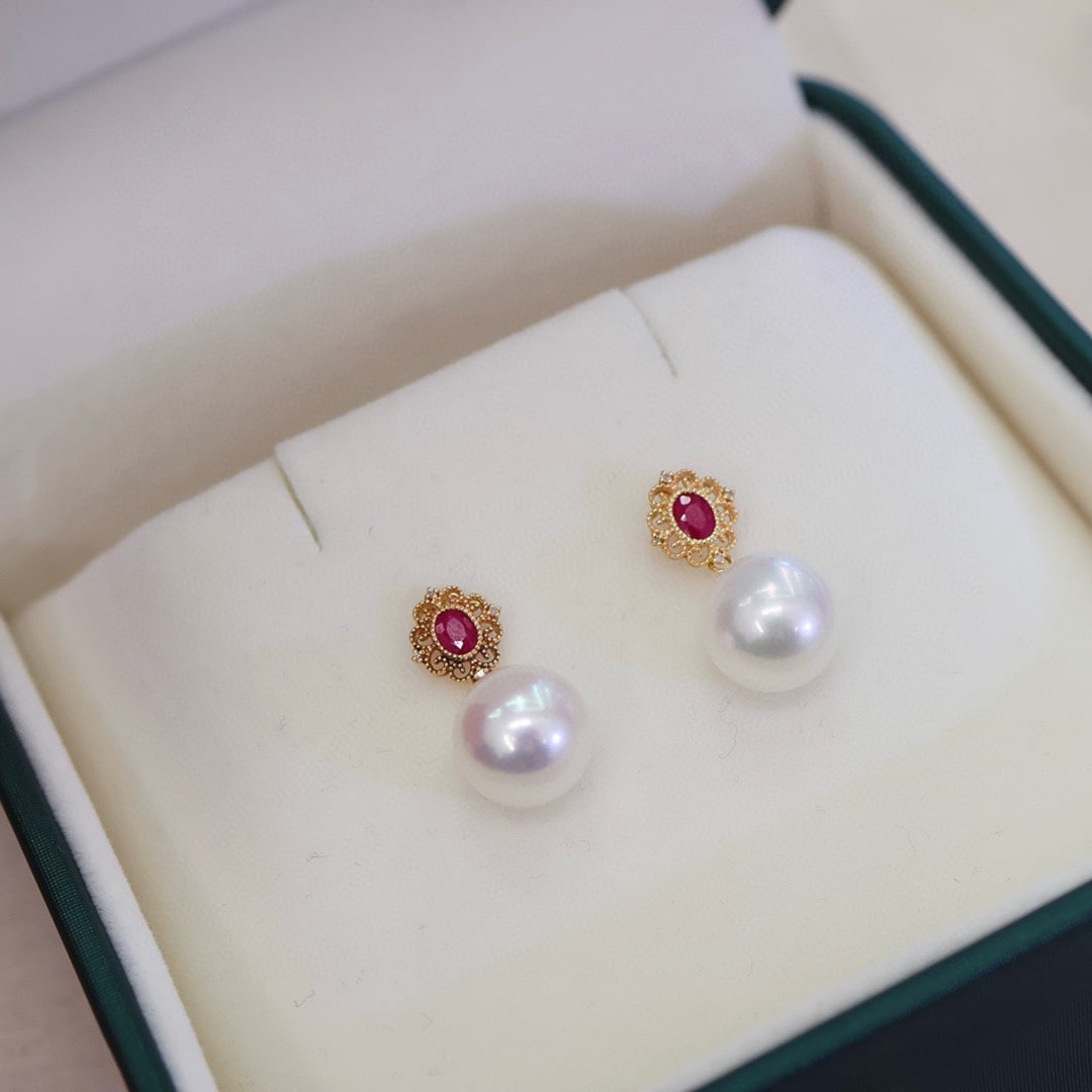 18K Gold Natural Ruby Earrings - 3