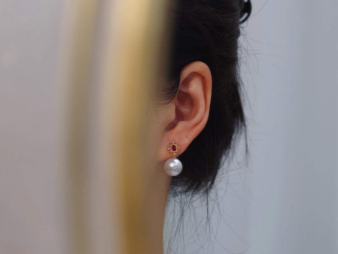 18K Gold Natural Ruby Earrings - 4