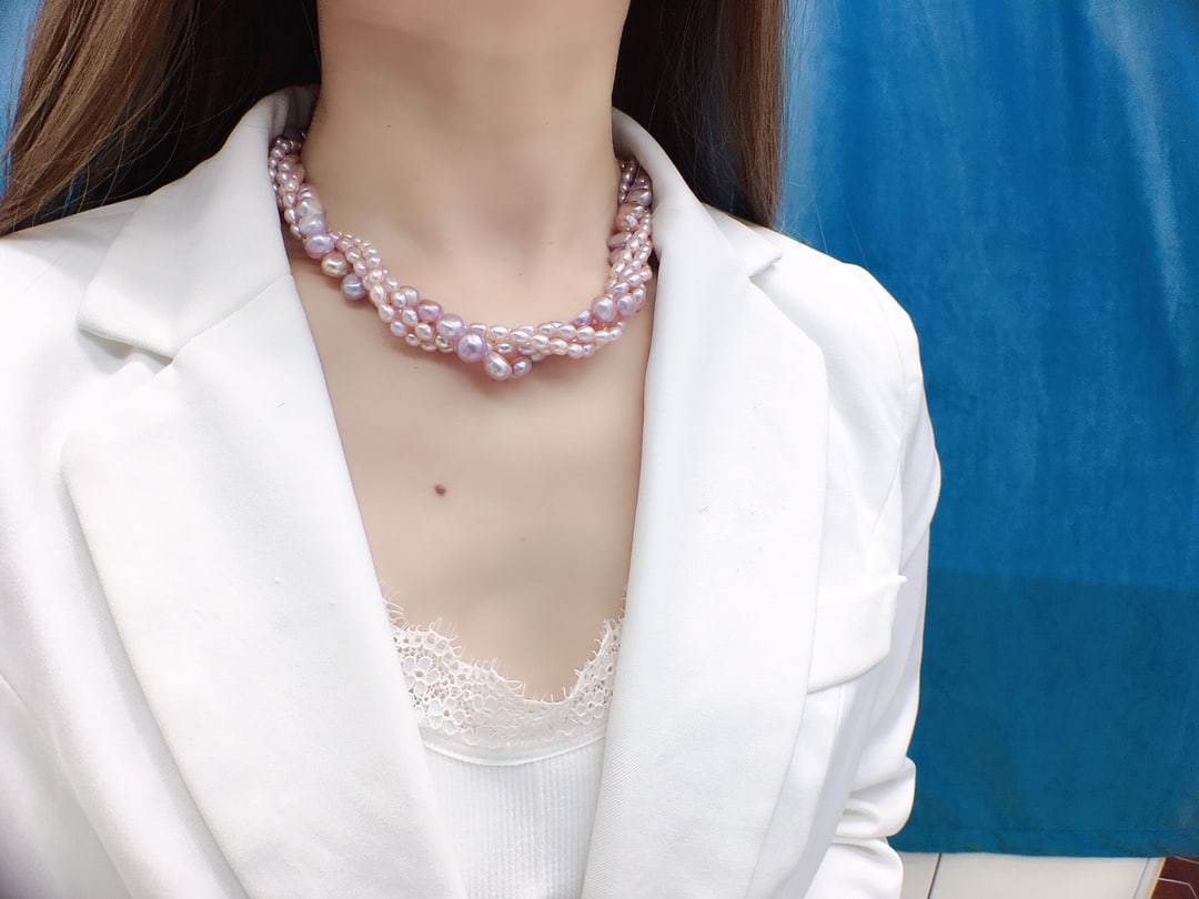 Natural Freshwater Purple Pearl Multi-layer Necklace - 4