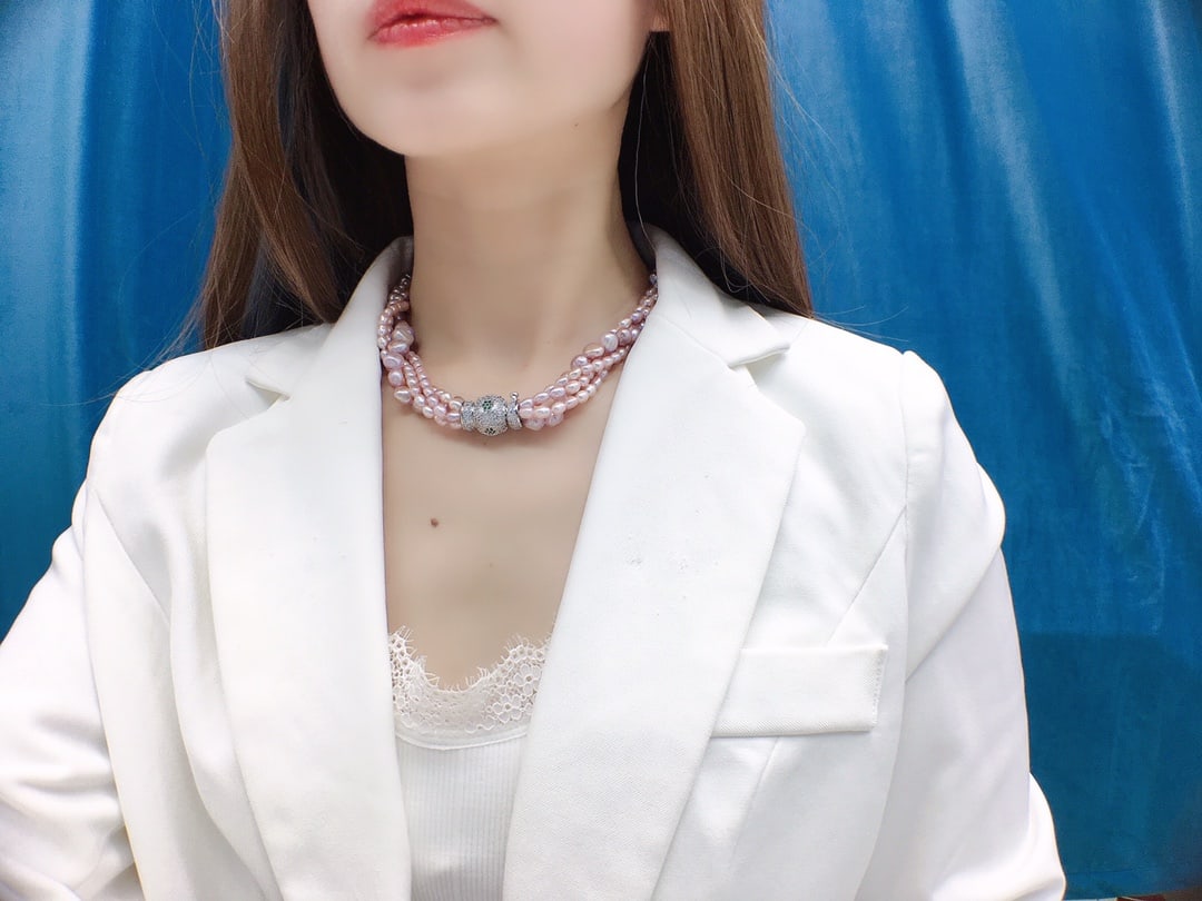 Natural Freshwater Purple Pearl Multi-layer Necklace - 8