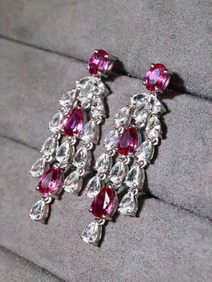 18K Gold Natural Unheated Ruby Earrings - 3