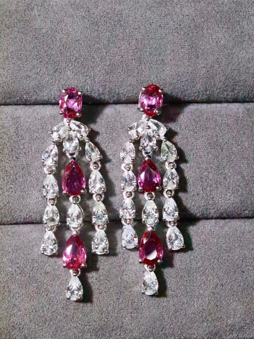 18K Gold Natural Unheated Ruby Earrings - 4