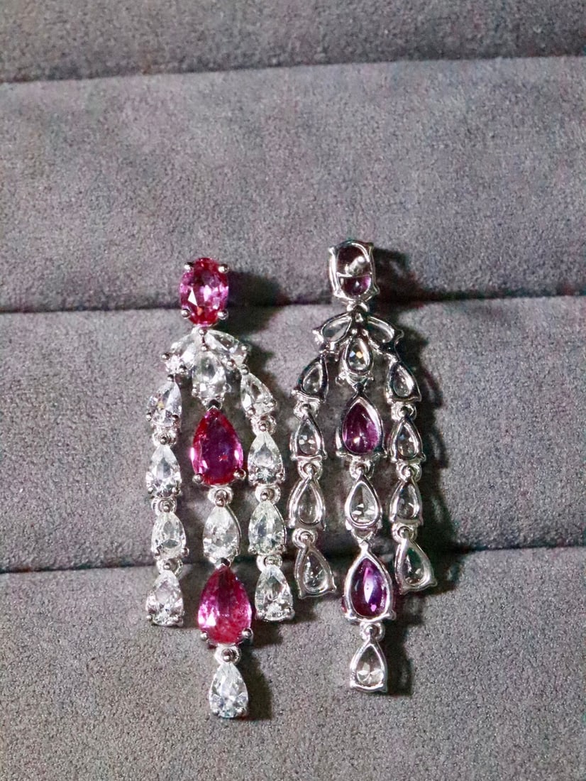 18K Gold Natural Unheated Ruby Earrings - 5