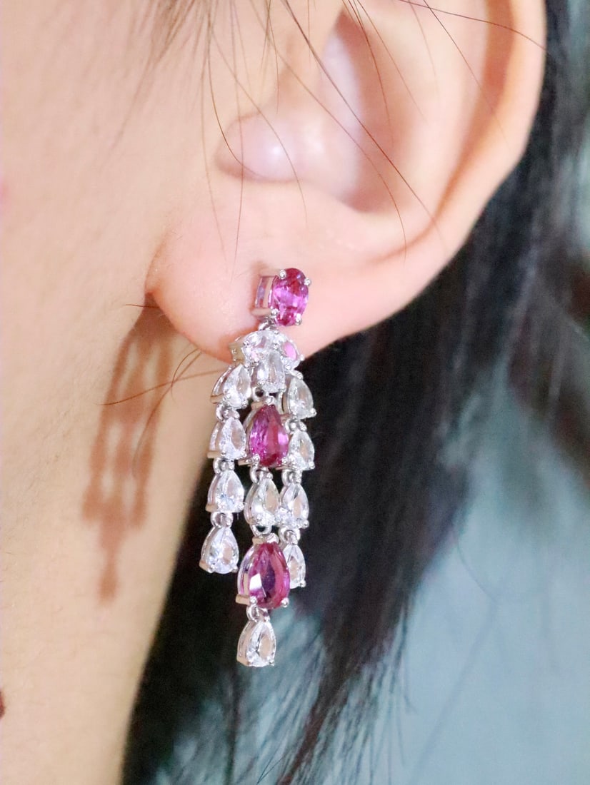 18K Gold Natural Unheated Ruby Earrings - 6