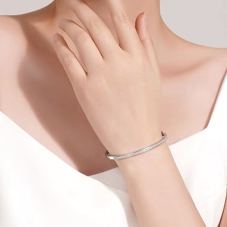 14K GOLD 1 CT NATURAL H DIAMOND BANGLE - 2