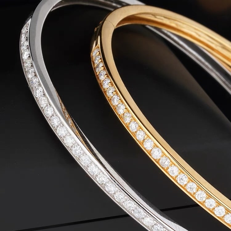 14K GOLD 1 CT NATURAL H DIAMOND BANGLE - 3